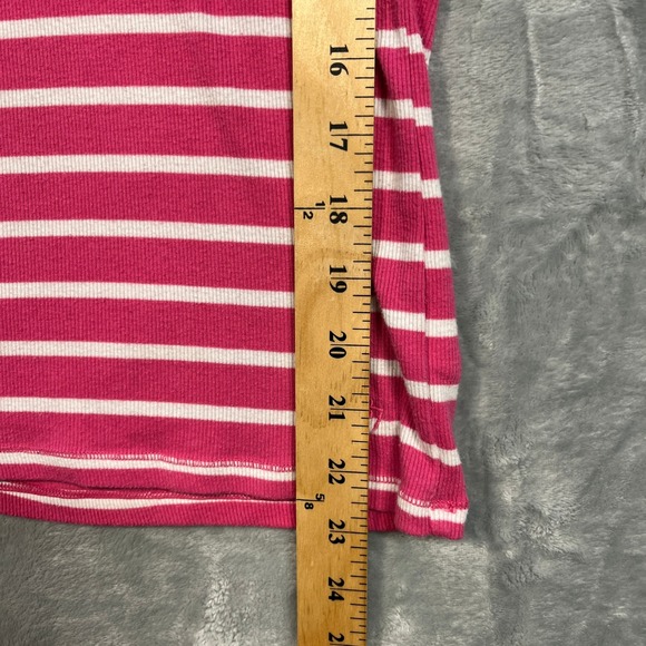 Aeropostale Striped V-Neck Long Sleeve Women S Pink White Ribbed Stretch - Picture 8 of 10